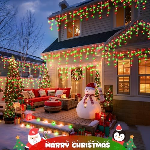 JMEXSUSS 400 LED 38.8ft Red and Green Christmas Icicle Lights Outdoor