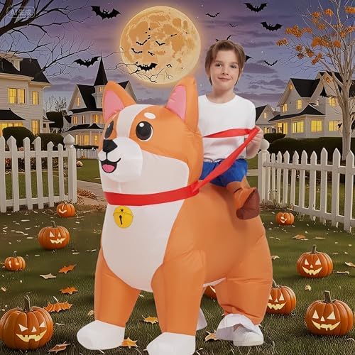 JINSTABAG Inflatable Costume for Kids Deluxe Funny Air Blow Up Dog Costume for Boys Girls Halloween Party with LED Light Cosplay [3.9ft-4.9ft]