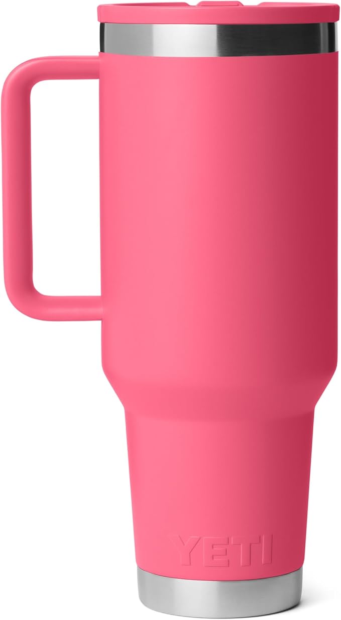 YETI Rambler 40 oz Travel Mug with Flip Straw Lid – Stainless Steel, Vacuum Insulated, Leakproof, Cup Holder Friendly, Tropical Pink