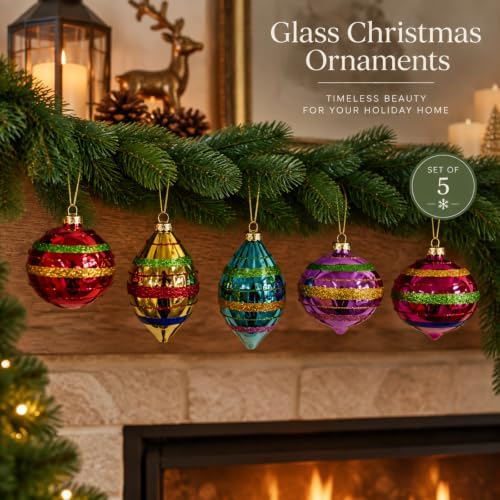 Soulchen 8 Pcs Vintage Glass Christmas Ornaments with Reflector for Tree