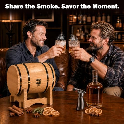 INSISART Whiskey Smoker Kit, Old fashioned Smoker Kit with Barrel, Natural