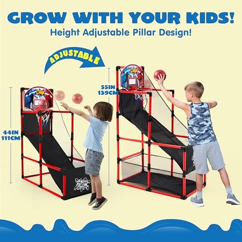 JOYIN Red Arcade Basketball Game Set, Indoor Basketball Hoop for Kids 3+ Years Old, Easy Set Up Sports Toy with 4 Balls, Gifts for Boys and Girls