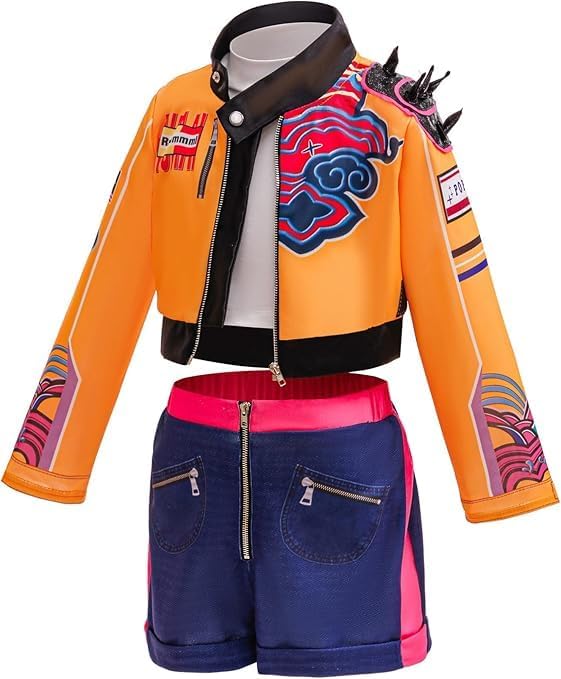 Girls Halloween Costume, Black and Yellow Polyester Top and Pants Set for Cosplay