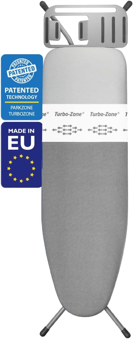 Bartnelli Heavy Duty Ironing Board 48x15 | Designed & Made in Europe with Patent Technology, Turbo & Park Zone, Features: 4 Layer Cover &Pad,Height-Adjustable,4 Premium Steel Legs,Upgraded Iron Rest.