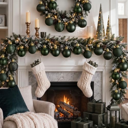 Lunmon 64 Pcs Dark Green Christmas Ball Ornaments Forest Green Xmas Baubles