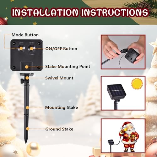 12x18 Lighted Christmas Santa Garden Flag, 8 Modes Solar LED