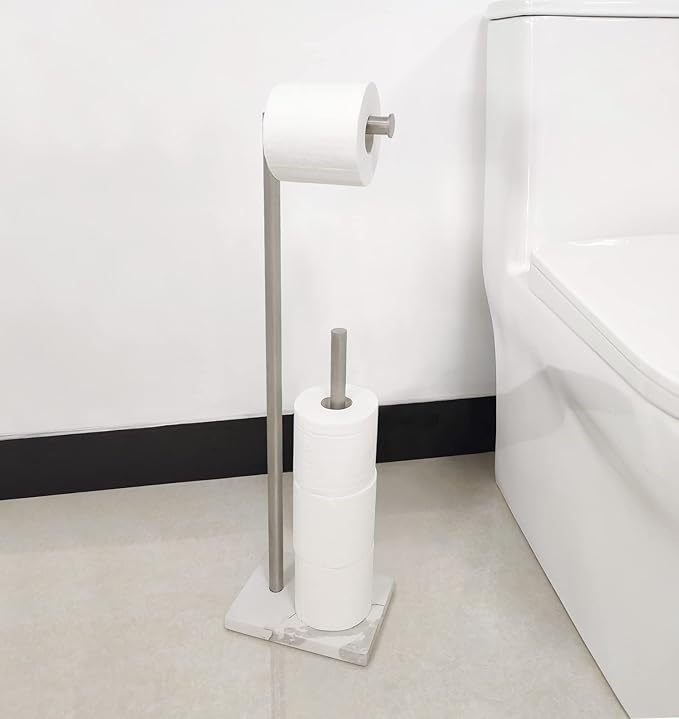 Gzila Free Standing Toilet Paper Holder Stand with Reserve, Heavy Weighted Marble Base Design, Bathroom Stands Tissue Rolls Holder, 304 Stainless Steel Brushed Nickel
