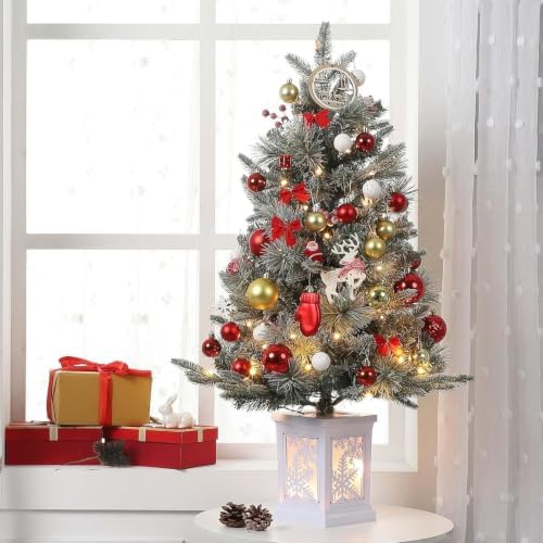 GarveeHome 3ft Christmas Trees-Xmas Tree with 78 Warm Lights & Red Berry