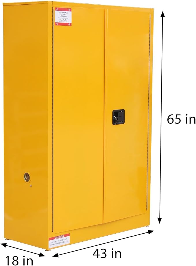 Flammable Safety Cabinet 43" W x 18" D x 65" H, 45 GAL Fire Cabinet Flammable Liquid Storage with Fireproof Double-Wall Design, Galvanized Steel Safety Cabinet for Industrial Company Scientific Use