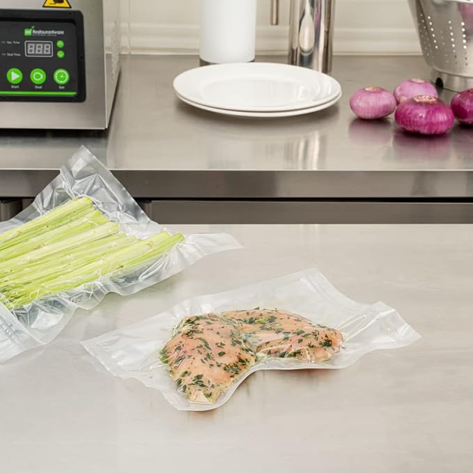 Restaurantware-Fresh Hero 12 x 8 Inch Vacuum Sealer Bags, 100 Food Storage Bags - 3 mil Thick, Microwavable, Clear Plastic Sous Vide Bags, Freezable, For Storing Food Or Sous Vide Cooking