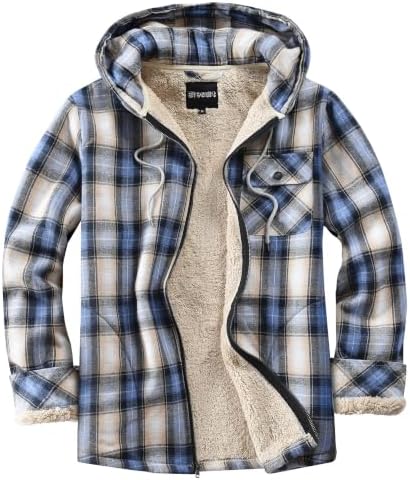 Elesuit Men's Full Zip Fleece Flannel Jacket Shirt Plaid Cotton Hoodie Coat