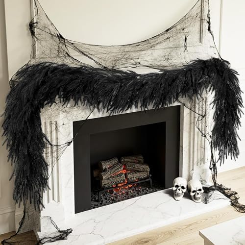 N&T NIETING 5.9FT Black Artificial Norfolk Pine Garland Real Touch Halloween Garlands Faux Garland for Table Mantle Holiday Fireplace Indoor Outdoor Halloween Christmas Decorations