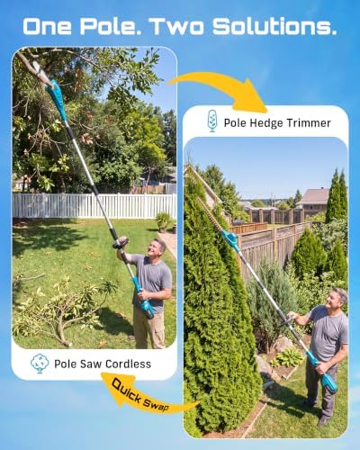 SEESII Cordless Pole Saw and Pole Hedge Trimmer Combo, 2-in-1 40V 4.0Ah Kit