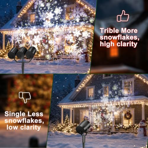 Christmas Snowflake Projector Lights Outdoor Triple Head for House Decor