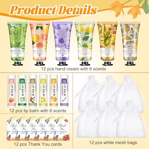 KONEUK 12 Pack Bulk Hand Cream and Lip Balm Set, Bulk Gifts for Women
