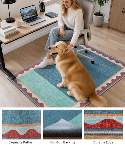 chakme Office Chair Mat for Hardwood Floor, 60"x45" (Blue Scalloped Border)