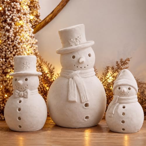 Arrowbash 3 Pcs Terracotta Snowman Figurines Rustic Christmas Decorations