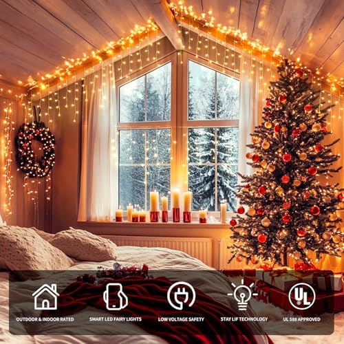 JMEXSUSS 400 LED Smart RGB Icicle Lights for Outside