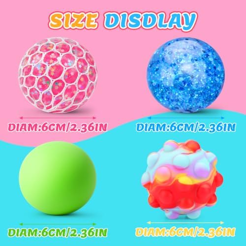 Stress Balls 4 Pack for Adults and Kids, Squeeze Squishy Fidget Toys