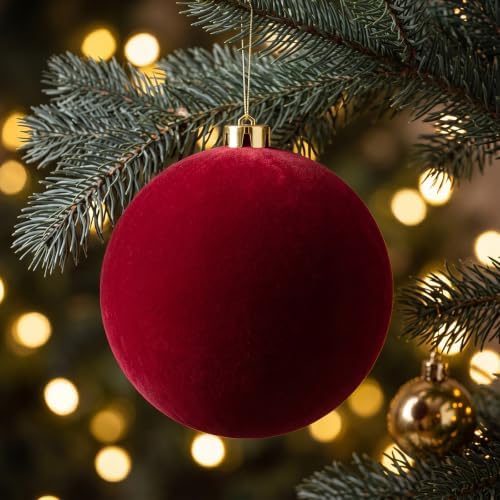 Threan 6 Inch Large Burgundy Velvet Christmas Ball Ornaments