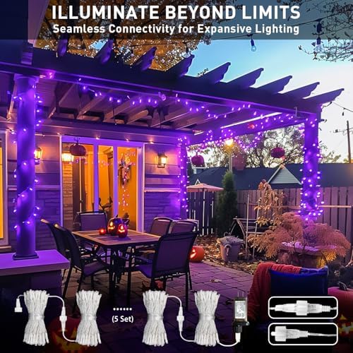 JMEXSUSS 150 LED Purple String Lights, Connectable Halloween Lights Indoor
