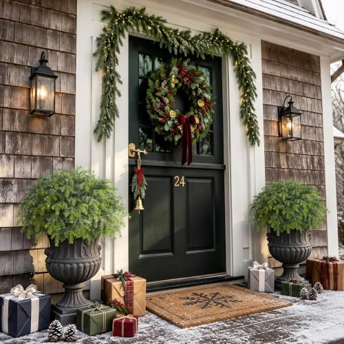 2 Set Artificial Christmas Norfolk Pine Topiary Ball Tree for Front Door