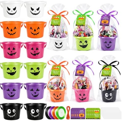 Halloween Plastic Pumpkin Candy Buckets Gift Set,12-Pcs(6 Colors)
