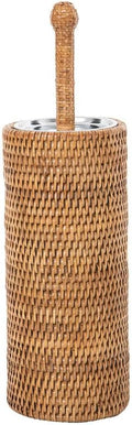 KOUBOO Rattan Toilet Brush Holder Set with Lid Bathroom Decor Honey Brown | Handwoven Design, Removable Inner Cup, Replaceable Brush Head, Odor-Sealing, Easy-Clean