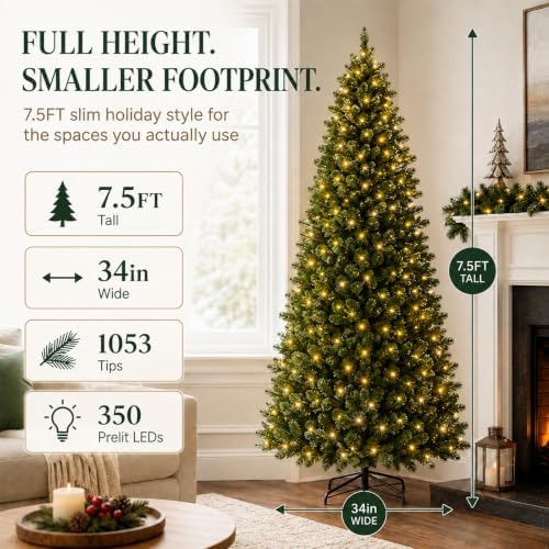 Avatar Controls 7.5FT Smart Prelit Pencil Christmas Tree, 350 LEDs