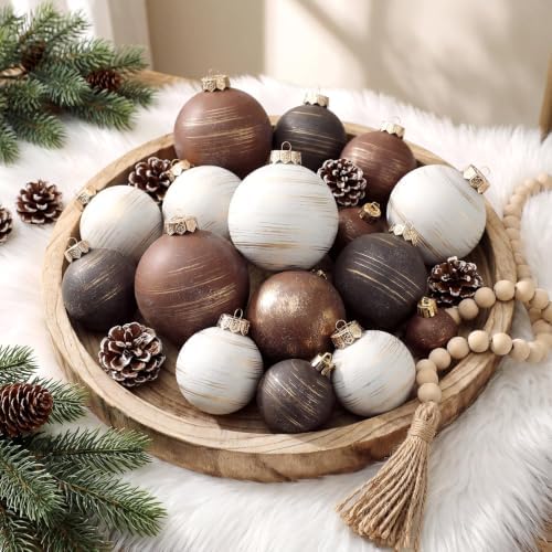 Yunlly 36 Pcs Neutral Christmas Ornaments Bulk Farmhouse Xmas Tree Decor