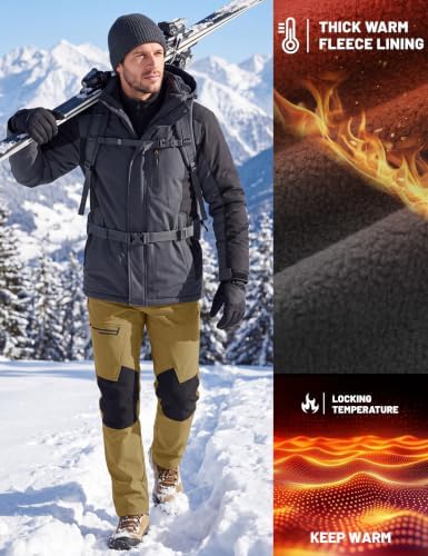 TACVASEN Men's Winter Snow Ski Pants Fleece Lined Waterproof Hiking Work