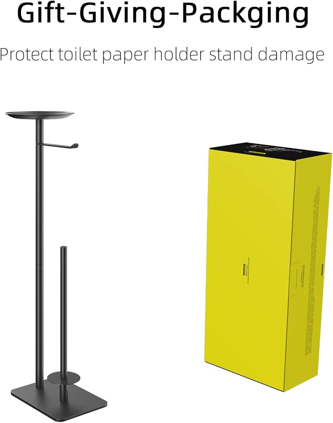 FEILERN Toilet Paper Holder Stand for Bathroom Floor Standing Toilet Roll Dispenser Storages 4 Reserve Rolls, with Top Storage Shelf for Cell Phones, Wipe, Wallet and More(Black)