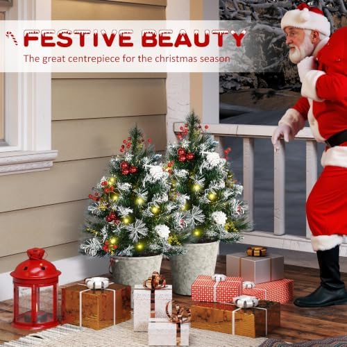 HOMCOM Artificial Christmas Tree Prelit Cordless 2 Pieces 2.5 ft Green