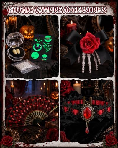Vampire Costume for Girls 4-12 Years, Gothic Victorian Vampiress Dress Set