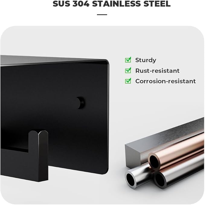Double Toilet Paper Holder with Shelf, FreshGlow Tissue Holder Matte Black, Wall Mount Commercial Toilet Paper Dispenser Phone Shelf Stainless Steel, Tissue Roll for Bathroom