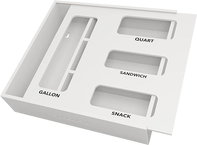 SpaceAid Bag Storage Organizer for Kitchen Drawer, Bamboo Organizer, Compatible with Gallon, Quart, Sandwich and Snack Variety Size Bag (1 Box 4 Slots), White
