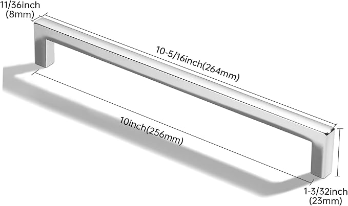 khtumeware 2 Pack 10 inch(256mm) Hole Center Polished Chrome Cabinet Pulls Solid Heavy-Duty Square Cabinet Handles Drawer Pulls Kitchen Cabinet Hardware Kitchen Handle