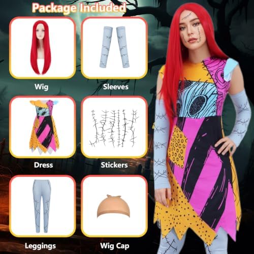 Adult Sally Costume Women Christmas Nightmare Cosplay Outfit Halloween Costumes Doll Princess Dress Up Set