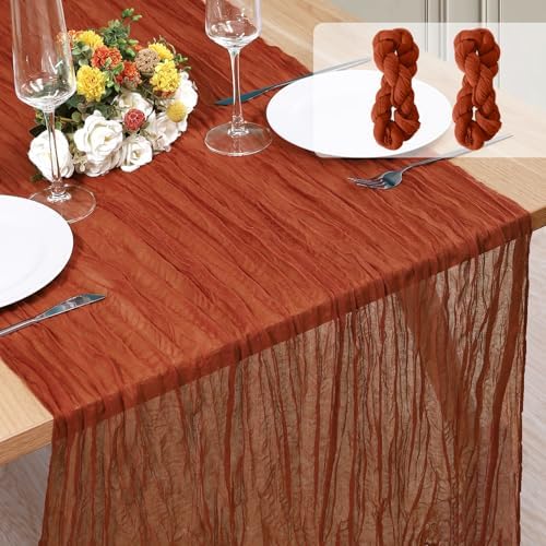 2 Pack Cheesecloth Table Runner 10Ft Christmas Gauze Boho Table Runners for Wedding Decor Bridal Shower Decorations(35" x 120")