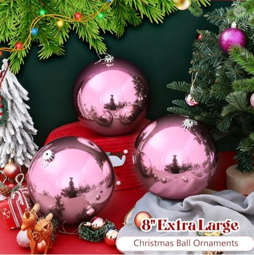 Zubebe 6 Pcs 8 Inch Large Outdoor Christmas Ball Ornaments,Pink