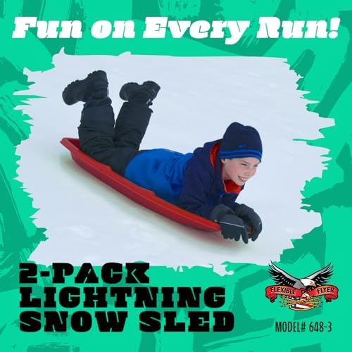 Flexible Flyer Winter Lightning Snow Sleds for Kids and Adults (Red) - 48 Inch Toboggan Style Plastic Sled with Hard Bottom for Fast, Smooth Rides - 1 or 2 Riders