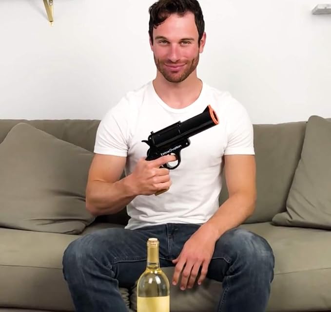 WineOvation Electric Gun Wine Opener (Black) - Open your Wine Bottle fast and without hassle - Great Gifts for Gun Enthusiasts and Wine Lovers