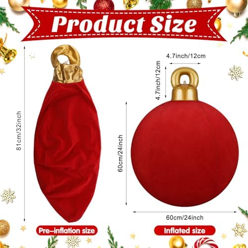Jetec 3 Pcs 32 Inch Giant Red Velvet Christmas Inflatable Balls