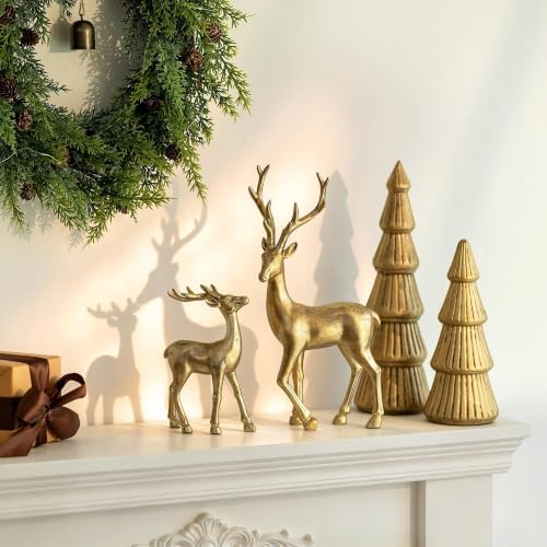Hanobe 2Pcs Gold Reindeer Christmas Decoration Indoor for Table Centerpiece