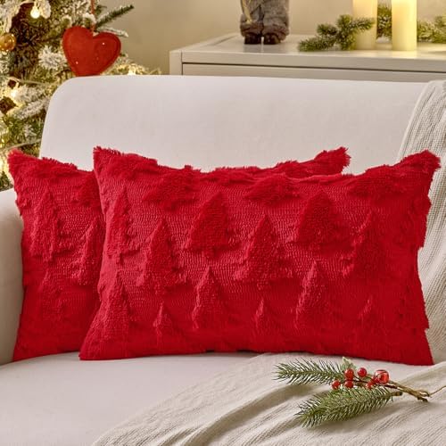 MIULEE Christmas Throw Pillow Covers Red Set of 2 12x20 Lumbar