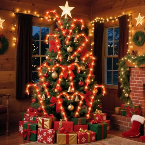 COOLWUFAN 28" 24 Pack Candy Cane Pathway Lights, Outdoor Christmas Decorations