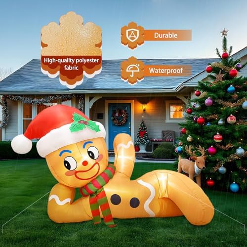 OurWarm 10FT Christmas Inflatable Outdoor Decoration, Christmas Inflatables Gingerbread Man Christmas Blow Ups with LED Lights, Blow Up Christmas Decorations Outdoor for Holiday Garden Lawn Yard Decor