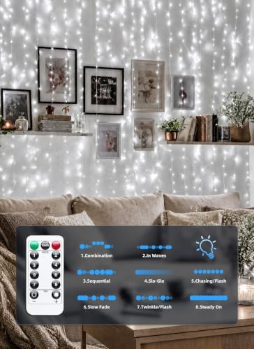 Brightown 300 LED Fairy Curtain Lights, 9.8ft x 9.8ft Curtain String Lights