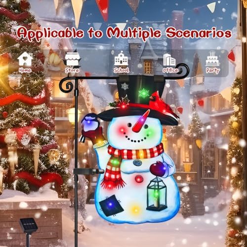 12x18 Solar Christmas Snowman Garden Flag, Outdoor Decor