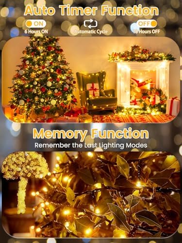 2 Pack 200 LED Battery Operated Christmas Lights, 8 Modes String Lights